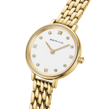 BERING Demi Roman Numeral Sparkling Link Watch Gold 28mm White Dial Women's Watch 11028-734