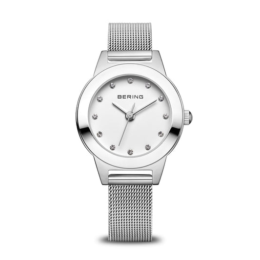 BERING Classic Polished Silver 25mm White Dial Women's Watch 11125-000