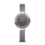 BERING Ceramic Polished Rose Gold 29mm Grey Dial Women's Watch 11429-369