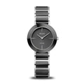 BERING Ceramic Polished Silver 29mm Black Diamond Dial Women's Watch 11429-702