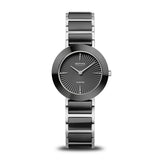 BERING Ceramic Polished Silver 29mm Black Diamond Dial Women's Watch 11429-702