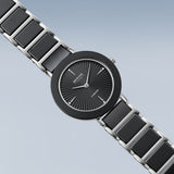 BERING Ceramic Polished Silver 29mm Black Diamond Dial Women's Watch 11429-702