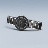 BERING Ceramic Polished Silver 29mm Black Diamond Dial Women's Watch 11429-702