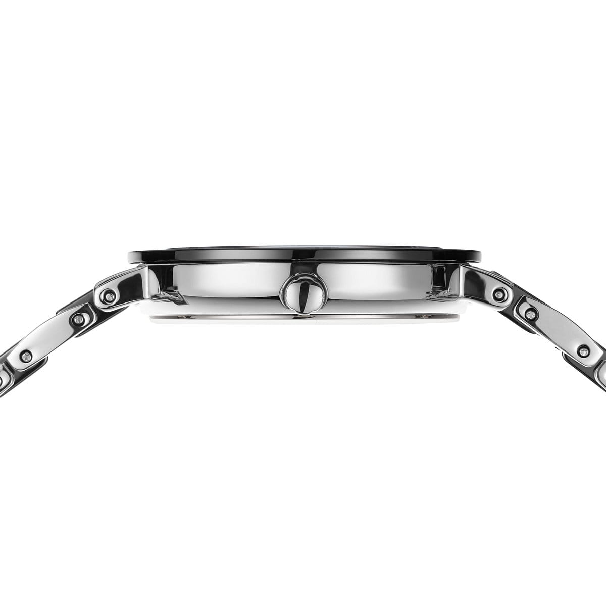 BERING Ceramic Polished Silver 29mm Black Diamond Dial Women's Watch 11429-702