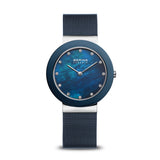 BERING Ceramic Polished Silver 35mm Blue Mother of Pearl Women's Watch 11435-387