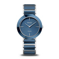 BERING Ceramic Polished Silver 35mm Blue Diamond Dial Women's Watch 11435-707