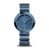 BERING Ceramic Polished Silver 35mm Blue Diamond Dial Women's Watch 11435-707