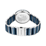 BERING Ceramic Polished Silver 35mm Blue Diamond Dial Women's Watch 11435-707