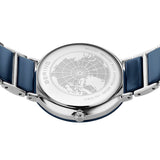 BERING Ceramic Polished Silver 35mm Blue Diamond Dial Women's Watch 11435-707