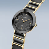 BERING Ceramic Polished Gold 35mm Black Diamond Dial Women's Watch 11435-732