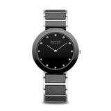BERING Ceramic Polished Silver 35mm Black Dial Women's Watch 11435-749