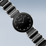BERING Ceramic Polished Silver 35mm Black Dial Women's Watch 11435-749