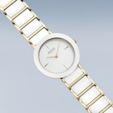 BERING Classic Polished Gold 34mm Silver Sunray Dial Women's Watch 11435-758