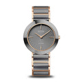 BERING Ceramic Polished Rose Gold 35mm Grey Diamond Dial Women's Watch 11435-768