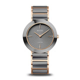 BERING Ceramic Polished Rose Gold 35mm Grey Diamond Dial Women's Watch 11435-768
