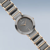 BERING Ceramic Polished Rose Gold 35mm Grey Diamond Dial Women's Watch 11435-768