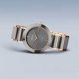 BERING Ceramic Polished Rose Gold 35mm Grey Diamond Dial Women's Watch 11435-768