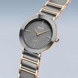 BERING Ceramic Polished Rose Gold 35mm Grey Diamond Dial Women's Watch 11435-768