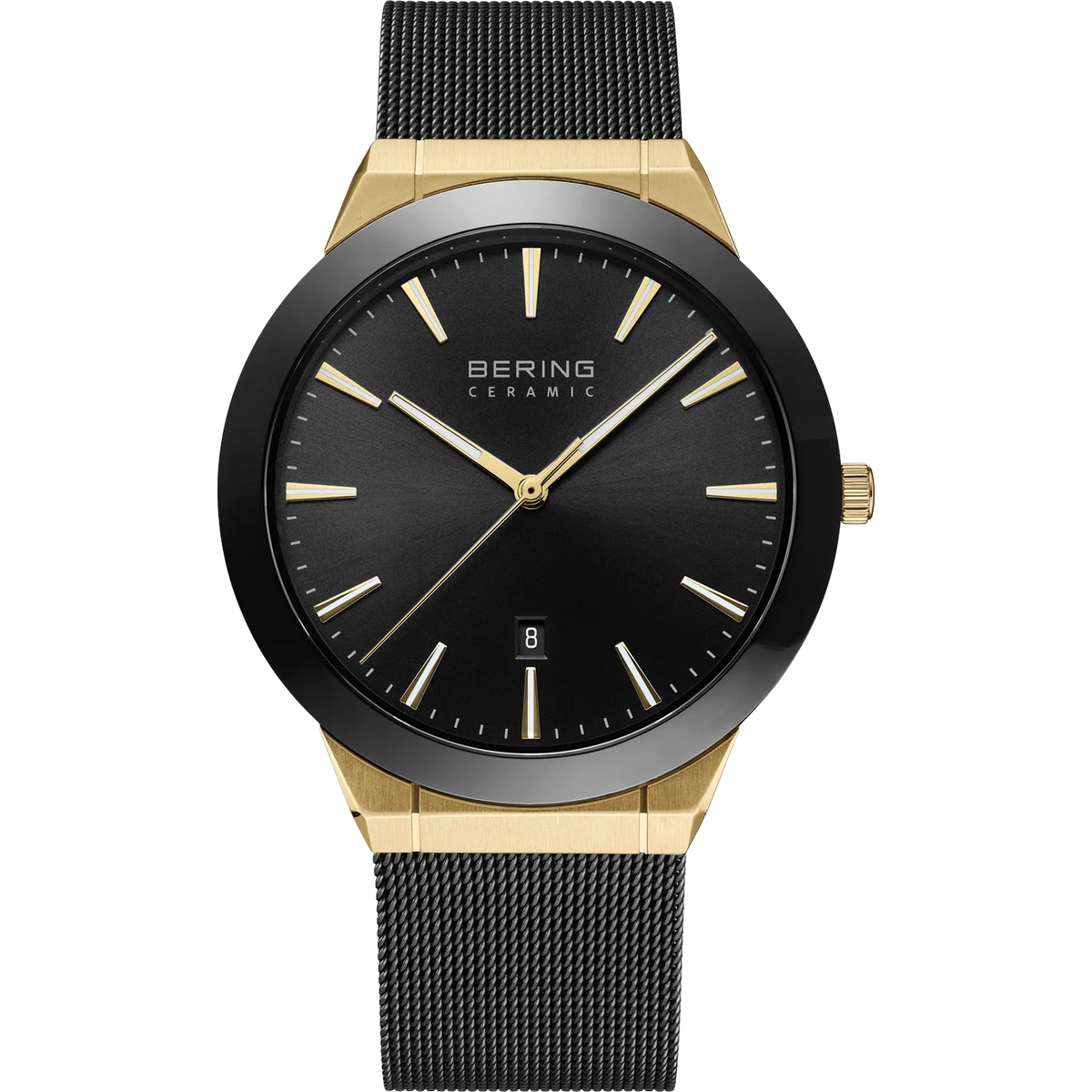 BERING Ceramic Date Mesh Watch Black Gold 46mm Black Dial Men's Watch 11440-132