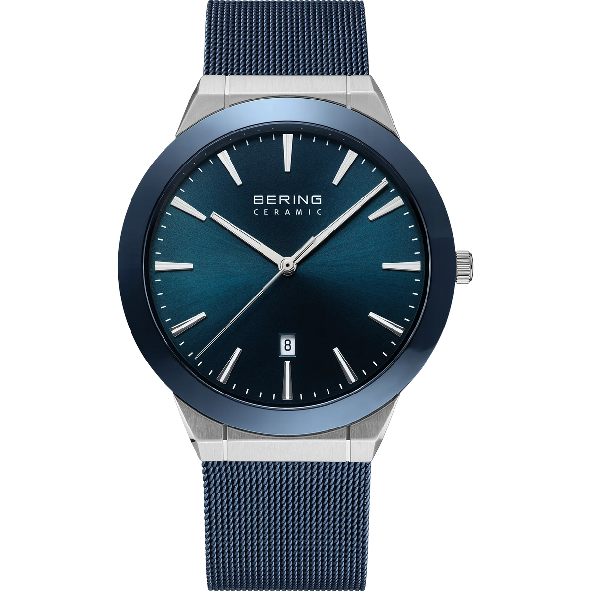 BERING Ceramic Date Mesh Watch Blue 46 mm Blue Dial Men's Watch 11440-307