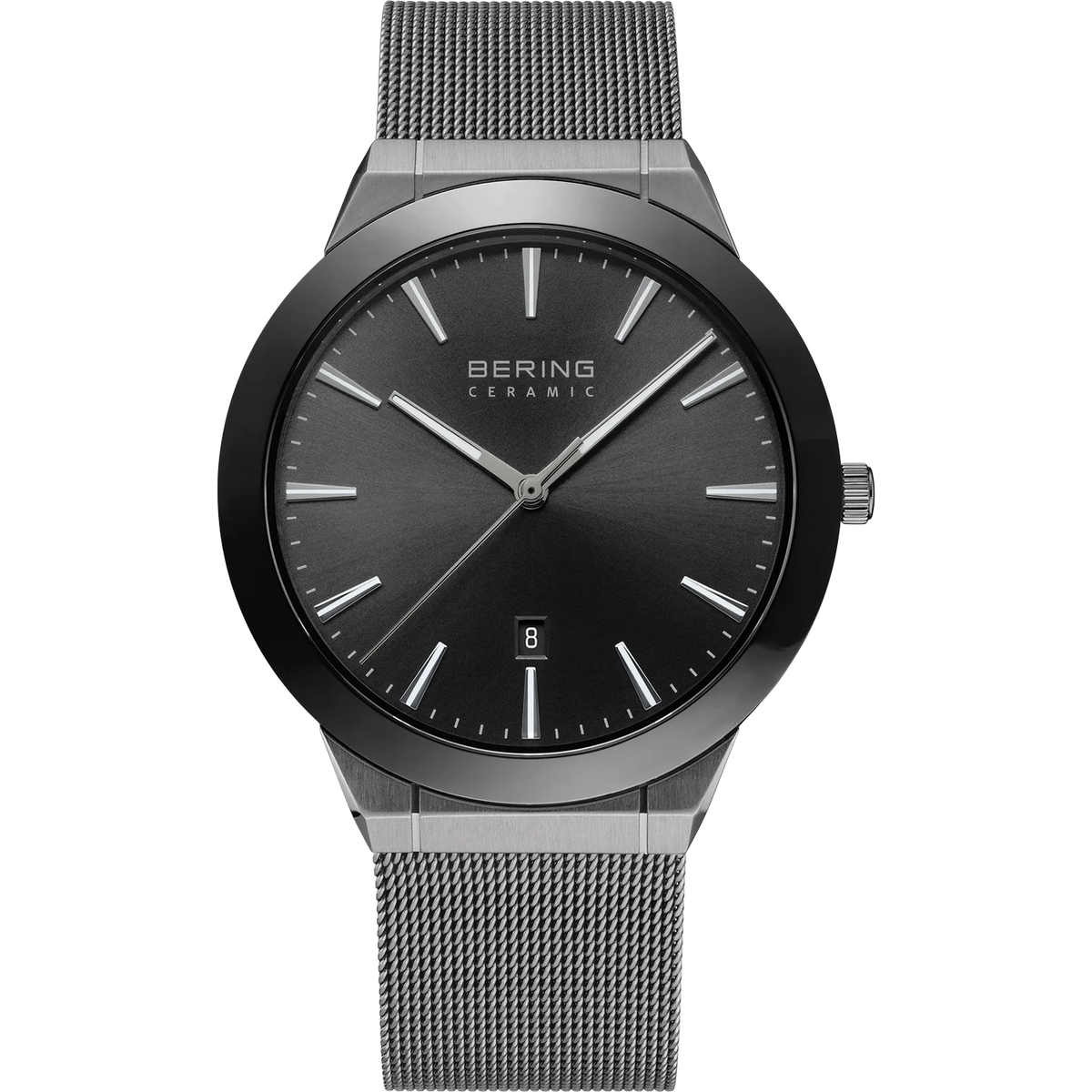 BERING Ceramic Date Mesh Watch Black Grey 46 mm Black Dial Men's Watch 11440-377