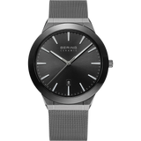 BERING Ceramic Date Mesh Watch Black Grey 46 mm Black Dial Men's Watch 11440-377
