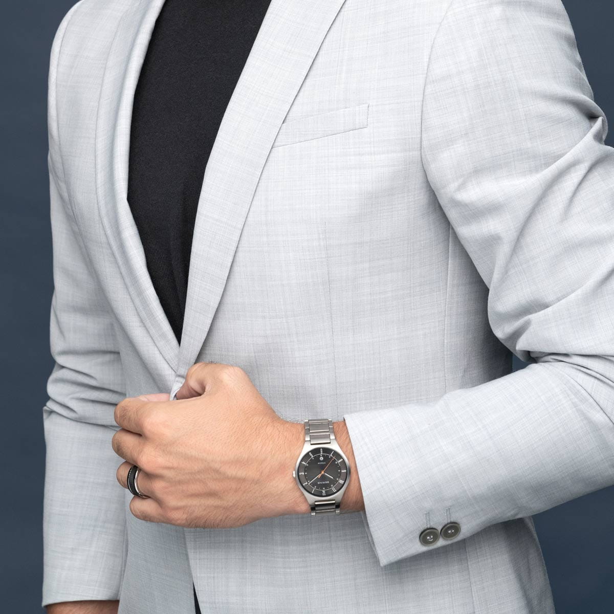 BERING Titanium Brushed Silver 39mm Grey Sunray Dial Men's Watch 11739-772