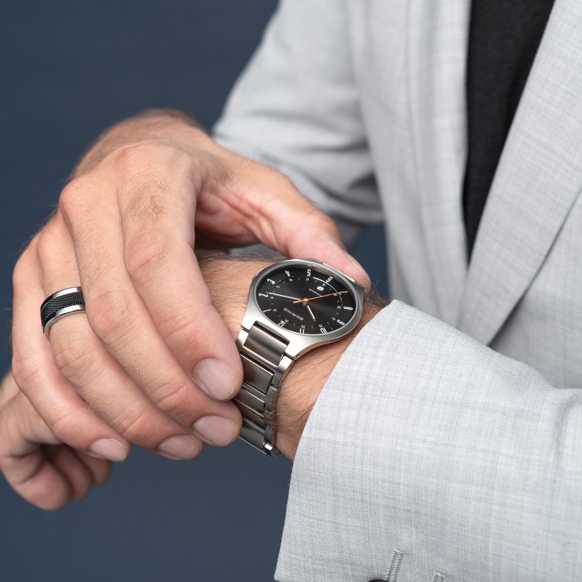 BERING Titanium Brushed Silver 39mm Grey Sunray Dial Men's Watch 11739-772