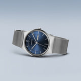 BERING Classic Brushed Silver 40mm Blue Sunray Dial Men's Watch 11938-003
