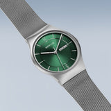 BERING Classic Brushed Silver 38mm Green Sunray Dial Men's Watch 11938-008DD