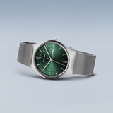 BERING Classic Brushed Silver 38mm Green Sunray Dial Men's Watch 11938-008DD