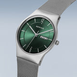 BERING Classic Brushed Silver 38mm Green Sunray Dial Men's Watch 11938-008DD