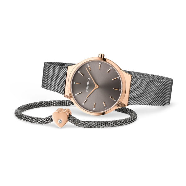 BERING Classic Polished Rose Gold 31mm Grey Sunray Dial Women's Watch 12131-369-GWP