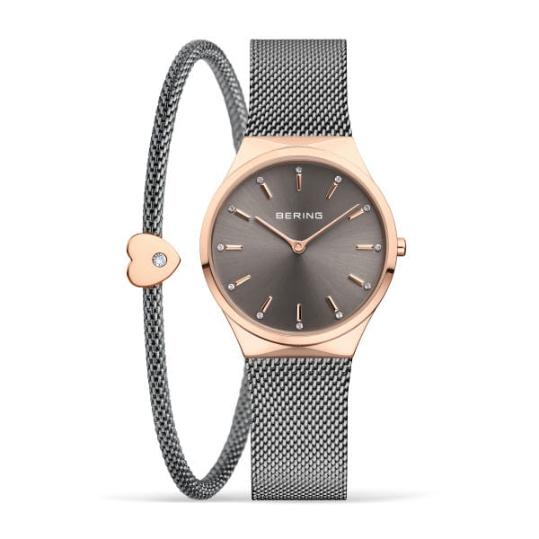 BERING Classic Polished Rose Gold 31mm Grey Sunray Dial Women's Watch 12131-369-GWP