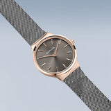 BERING Classic Polished Rose Gold 31mm Grey Sunray Dial Women's Watch 12131-369-GWP