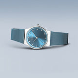 BERING Classic Polished Silver 27mm Blue Sunray Dial Women's Watch 12927-308