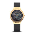 BERING Classic Polished Gold 34mm Black Mother of Pearl Dial Women's Watch 12934-132