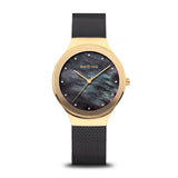 BERING Classic Polished Gold 34mm Black Mother of Pearl Dial Women's Watch 12934-132