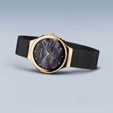 BERING Classic Polished Gold 34mm Black Mother of Pearl Dial Women's Watch 12934-132