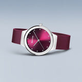 BERING Classic Polished Silver 34mm Purple Sunray Dial Women's Watch 12934-909