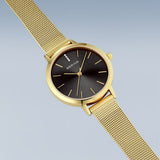 BERING Classic Polished Gold 34mm Black Sunray Dial Women's Watch 13434-332