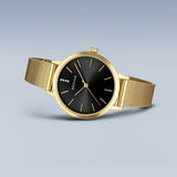 BERING Classic Polished Gold 34mm Black Sunray Dial Women's Watch 13434-332