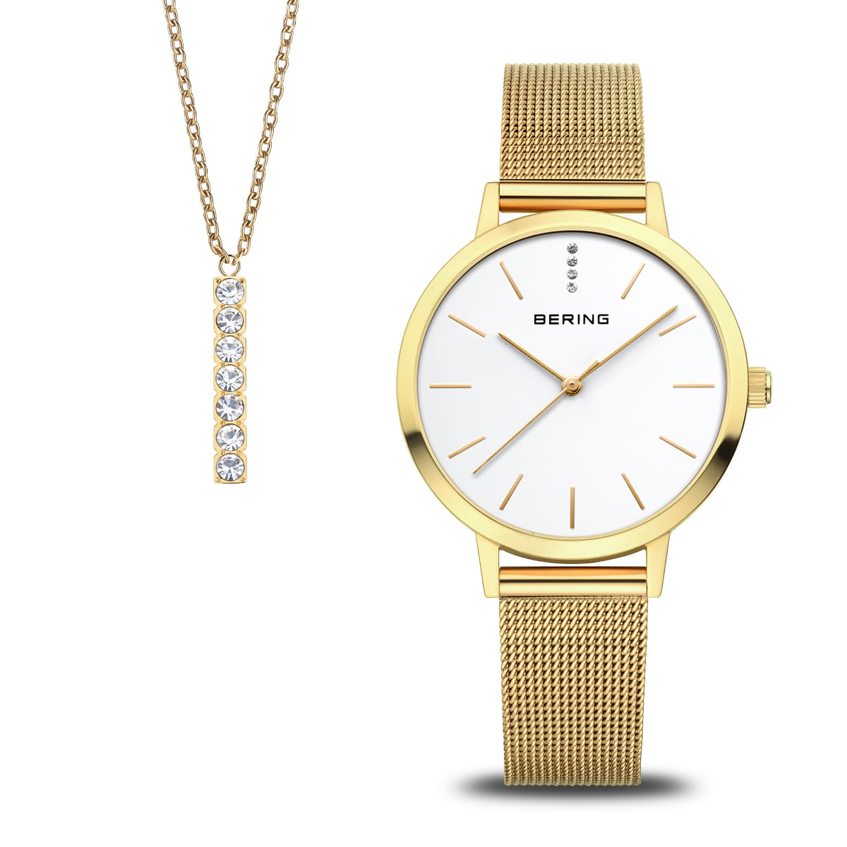 BERING Classic Polished Gold Set Golden Signature 34mm Silver Dial Women's Watch 13434-334-GWP
