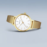 BERING Classic Polished Gold Set Golden Signature 34mm Silver Dial Women's Watch 13434-334-GWP