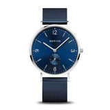 BERING Classic Polished Silver 40mm Blue Sunray Dial Men's Watch 14040-307
