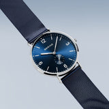 BERING Classic Polished Silver 40mm Blue Sunray Dial Men's Watch 14040-307