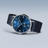 BERING Classic Polished Silver 40mm Blue Sunray Dial Men's Watch 14040-307