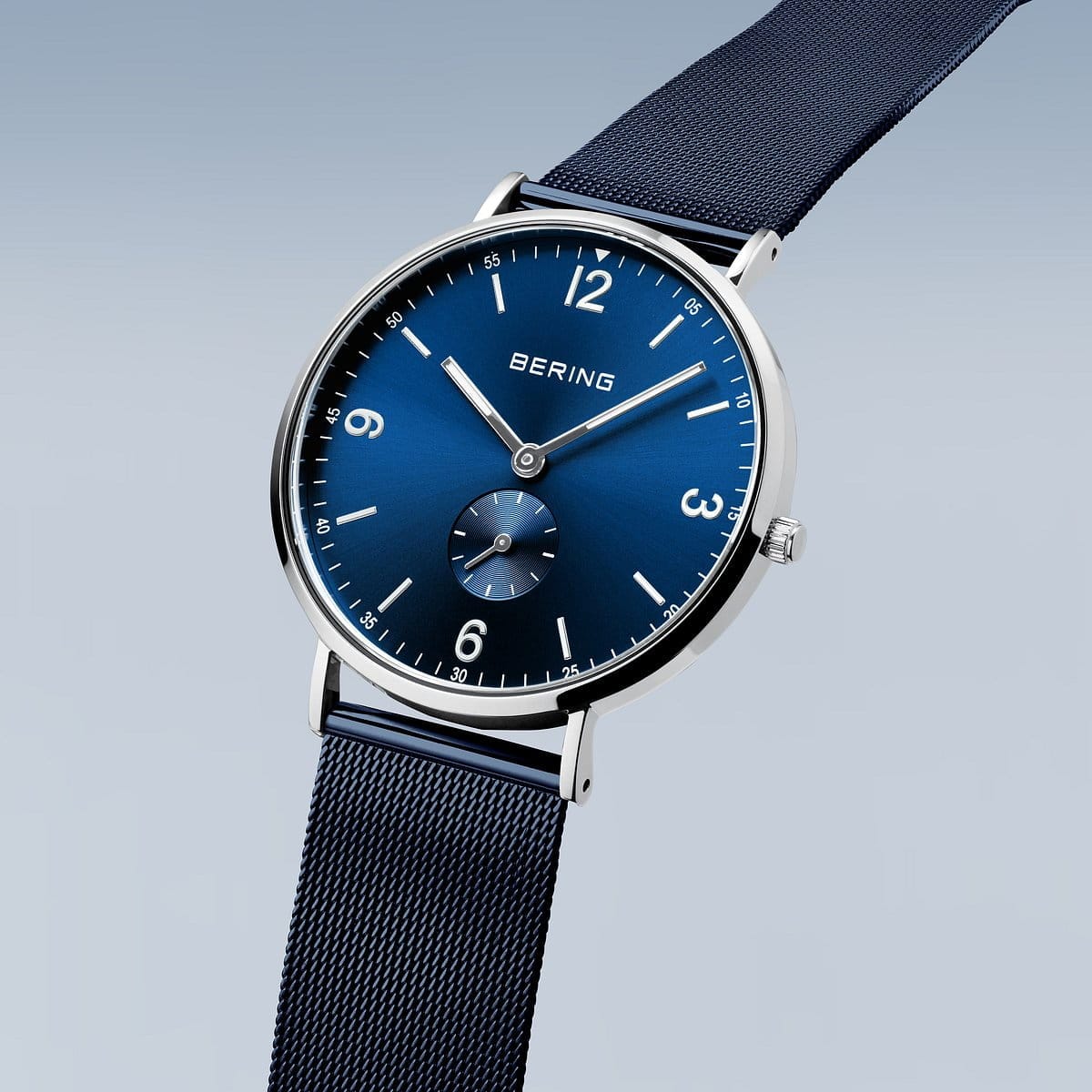BERING Classic Polished Silver 40mm Blue Sunray Dial Men's Watch 14040-307