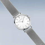 BERING Classic Polished Silver 34mm White Dial Women's Watch 14134-004