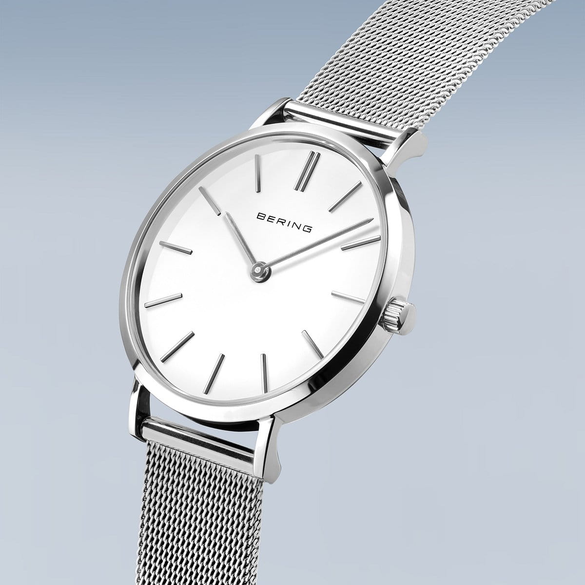 BERING Classic Polished Silver 34mm White Dial Women's Watch 14134-004